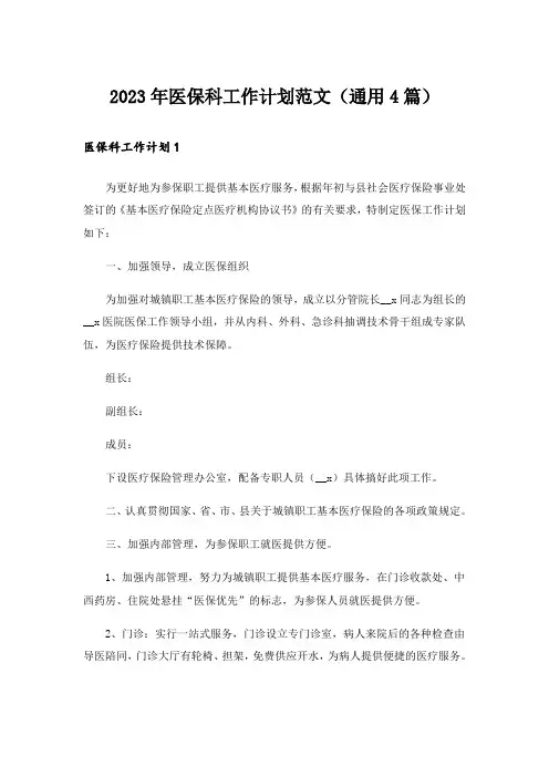 2023年医保科工作计划范文（通用4篇）