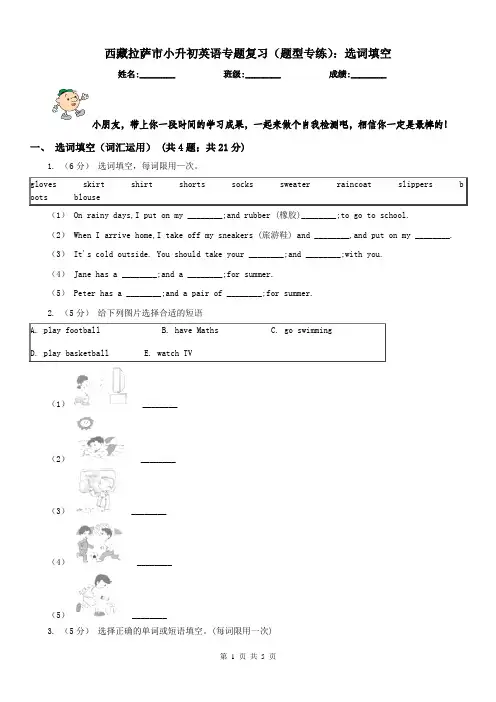 西藏拉萨市小升初英语专题复习(题型专练)：选词填空