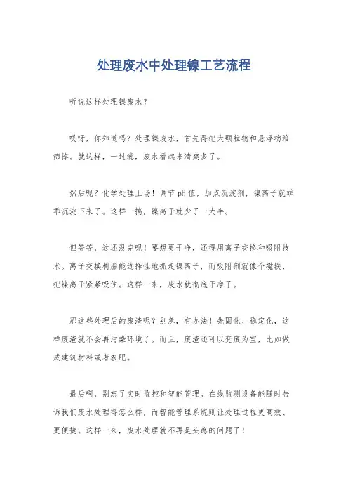处理废水中处理镍工艺流程