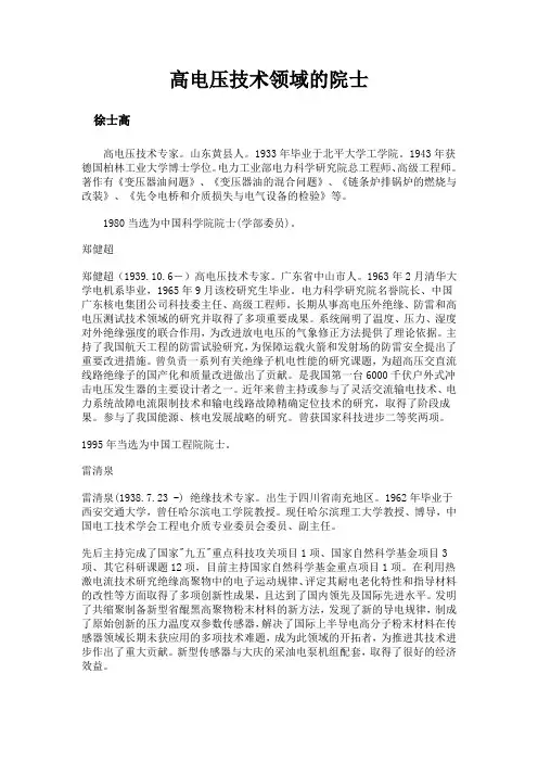 高电压技术领域的院士
