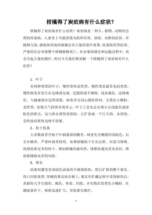 柑橘得了炭疽病有什么症状？