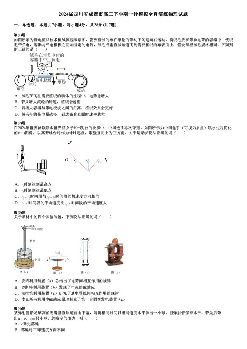 2024届四川省成都市高三下学期一诊模拟全真演练物理试题