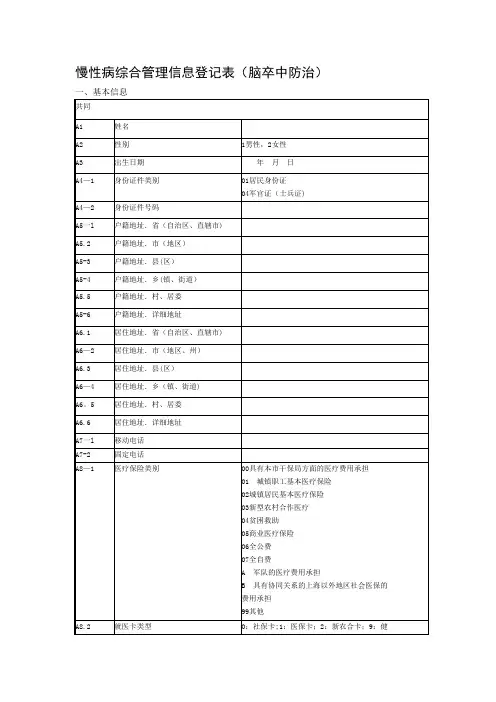 慢性病综合管理信息登记表