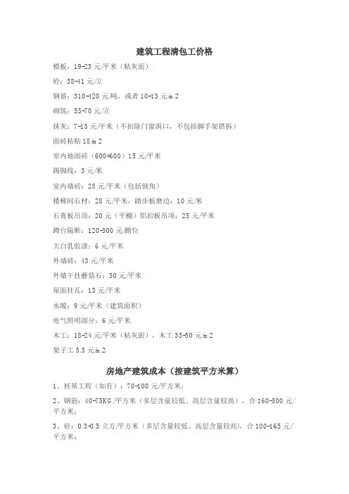 建筑工程包工价格大全