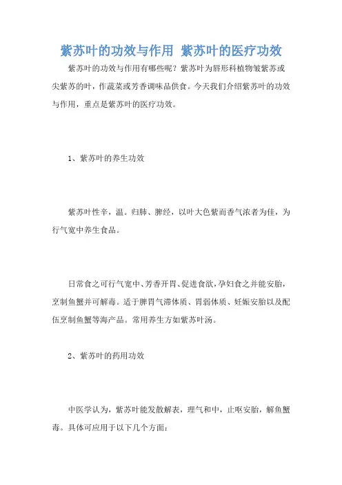 紫苏叶的功效与作用 紫苏叶的医疗功效