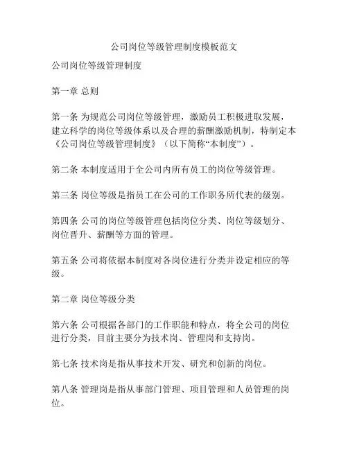 公司岗位等级管理制度模板范文