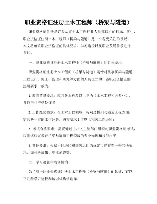 职业资格证注册土木工程师(桥梁与隧道)