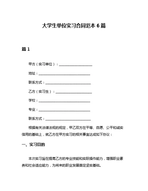 大学生单位实习合同范本6篇
