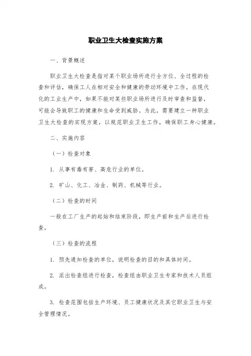 职业卫生大检查实施方案
