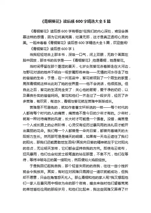 《青铜葵花》读后感600字精选大全5篇
