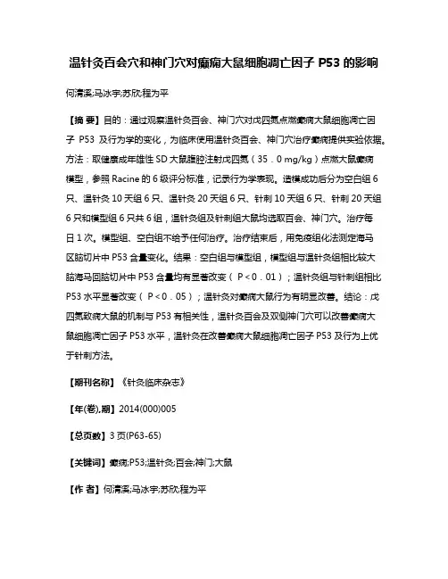 温针灸百会穴和神门穴对癫痫大鼠细胞凋亡因子 P53的影响