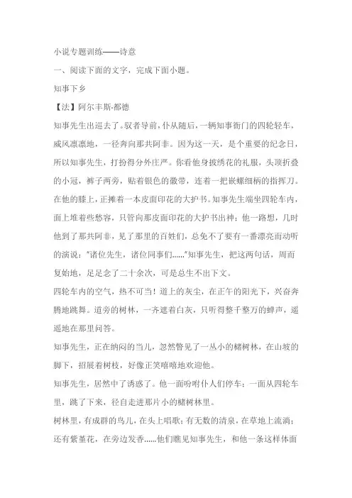 2023届高考语文复习：小说专题训练——诗意(含答案)