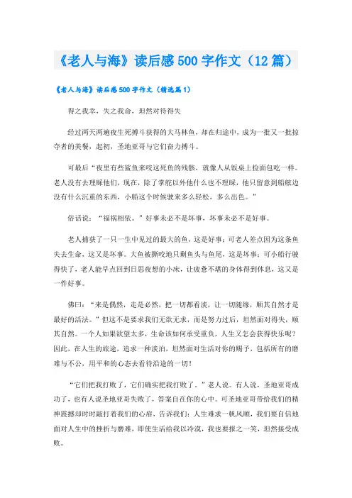 《老人与海》读后感500字作文(12篇)