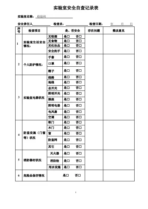 实验室安全自查记录表