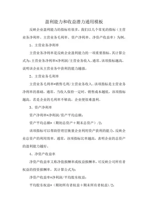 盈利能力和收益潜力通用模板