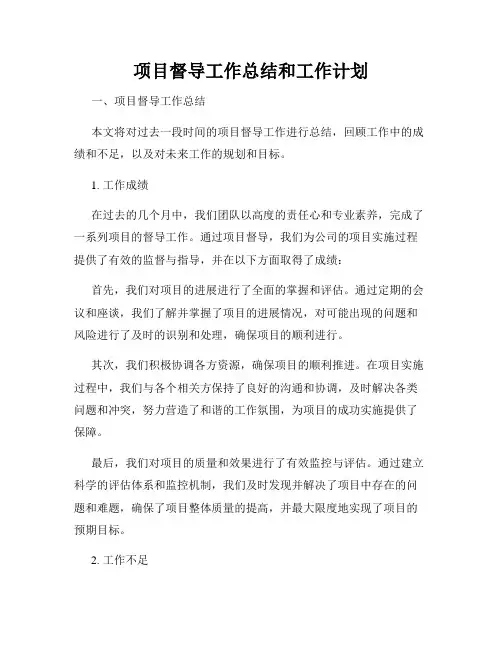 项目督导工作总结和工作计划