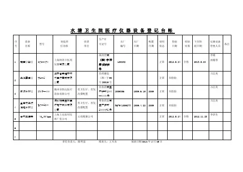医 疗 仪 器 设 备 登 记 台 账