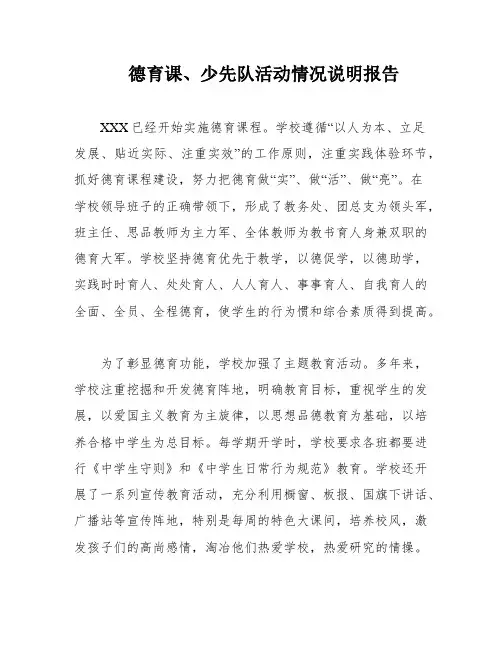 德育课、少先队活动情况说明报告