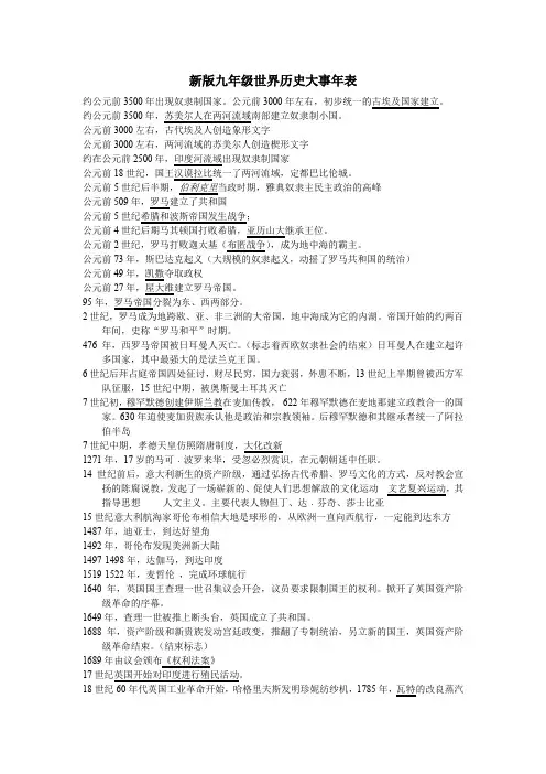 新版九年级世界历史大事年表