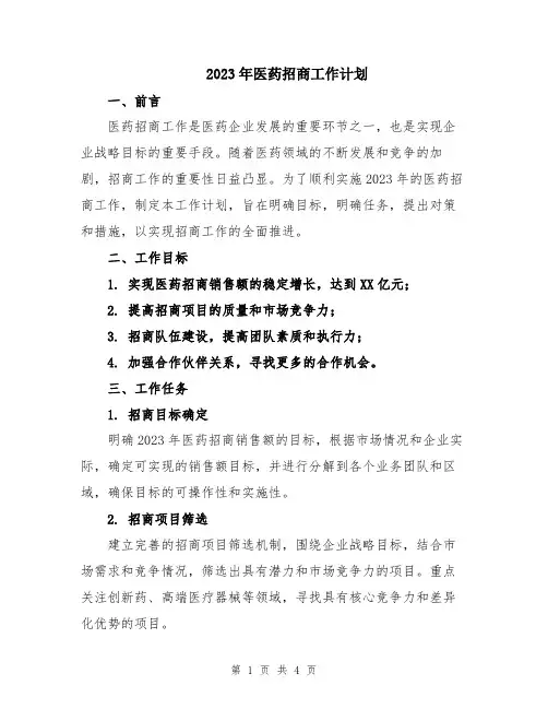 2023年医药招商工作计划