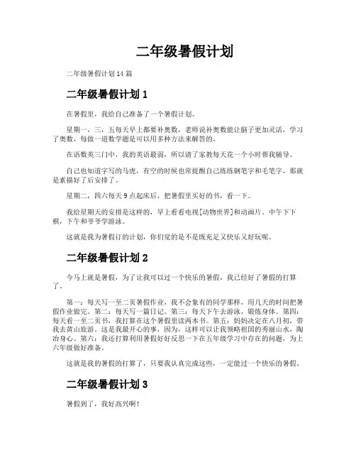 二年级暑假计划