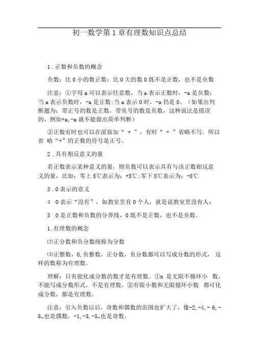 初一数学有理数知识点总结