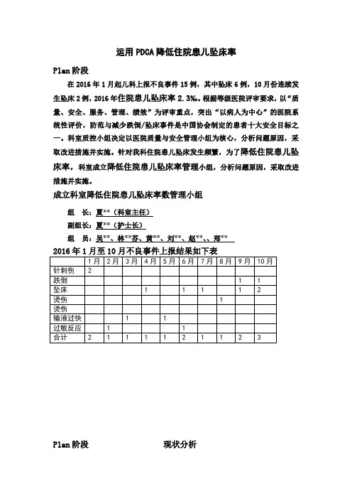 降低儿科住院患儿坠床发生率PDCA