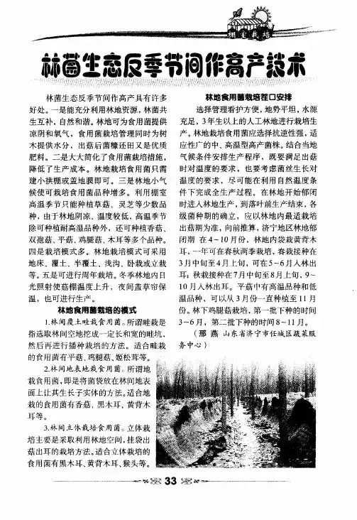 林菌生态反季节间作高产技术
