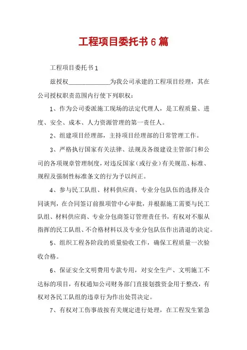 工程项目委托书6篇