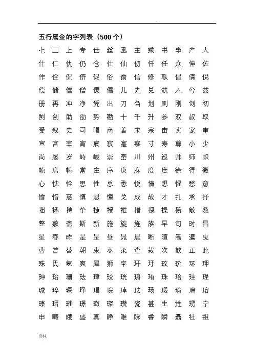 五行属金的字列表