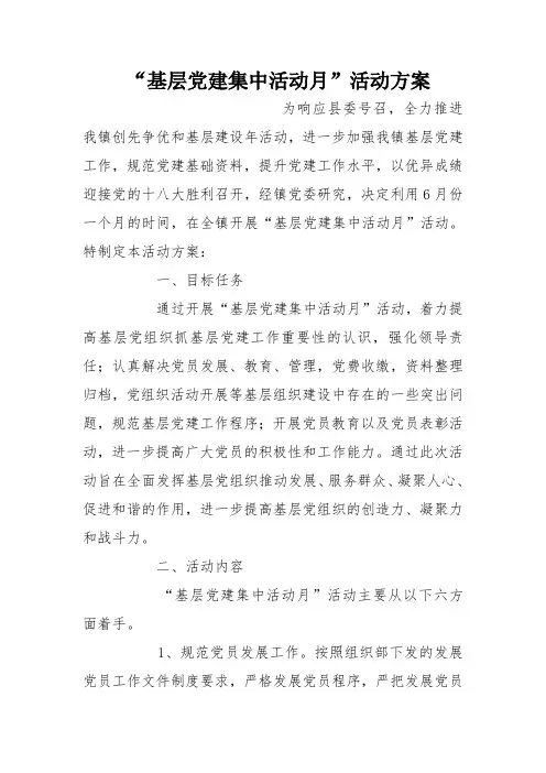 “基层党建集中活动月”活动方案