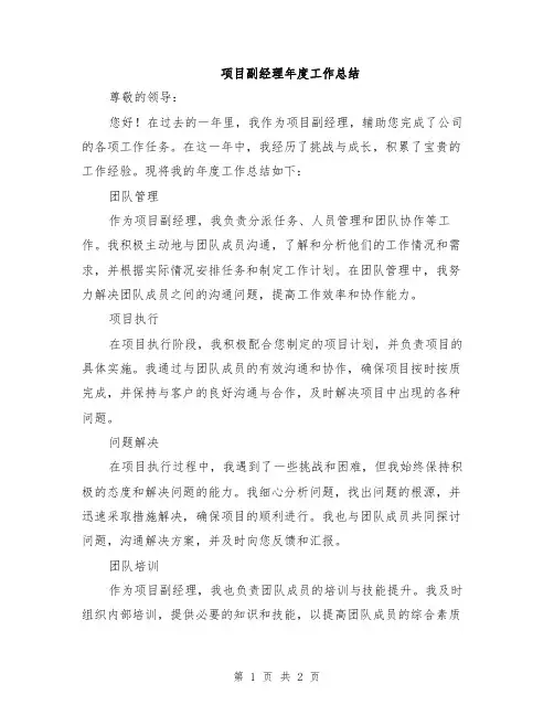 项目副经理年度工作总结
