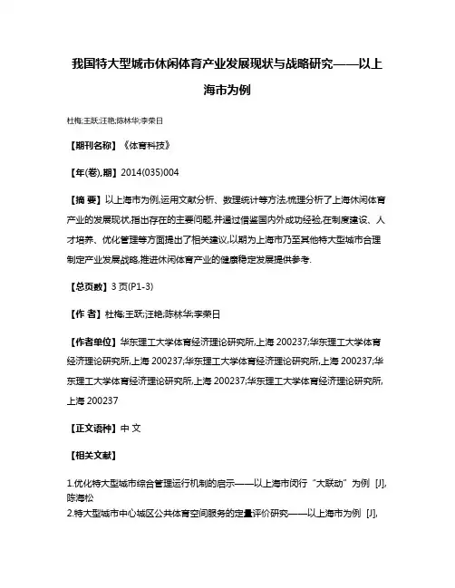 我国特大型城市休闲体育产业发展现状与战略研究——以上海市为例