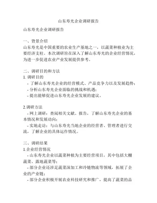 山东寿光企业调研报告