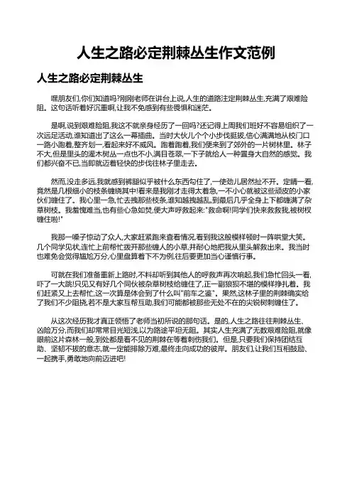 人生之路必定荆棘丛生作文范例
