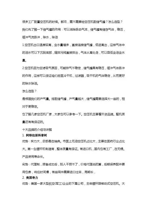 储气罐作用,该怎么配置。与空压机十大品牌讲解