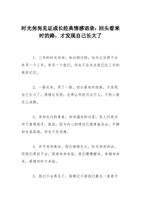 时光匆匆见证成长经典情感语录：回头看来时的路,才发现自己长大了