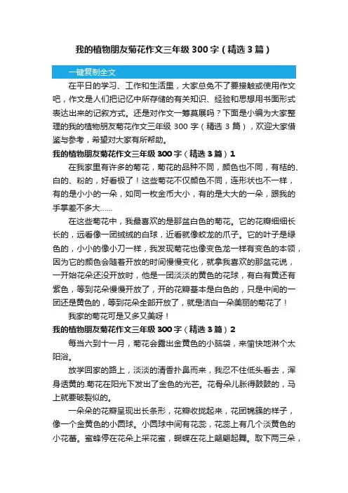 我的植物朋友菊花作文三年级300字（精选3篇）