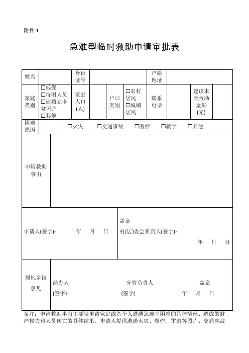 急难型临时救助申请审批表