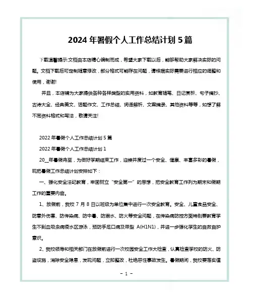 2024年暑假个人工作总结计划5篇