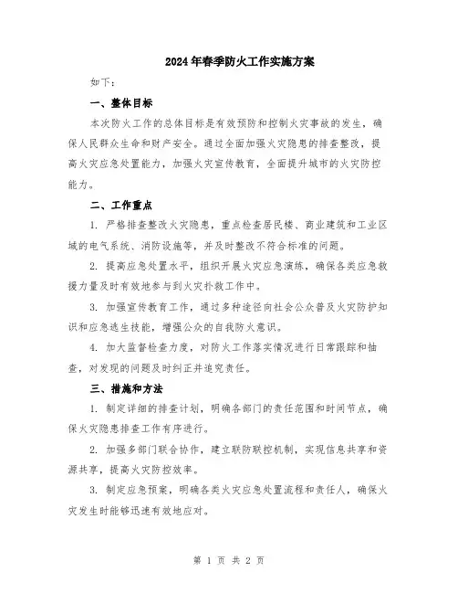 2024年春季防火工作实施方案