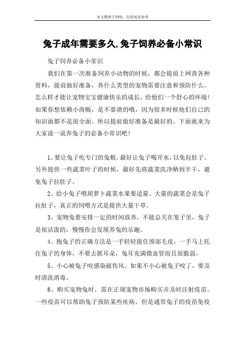 兔子成年需要多久,兔子饲养必备小常识