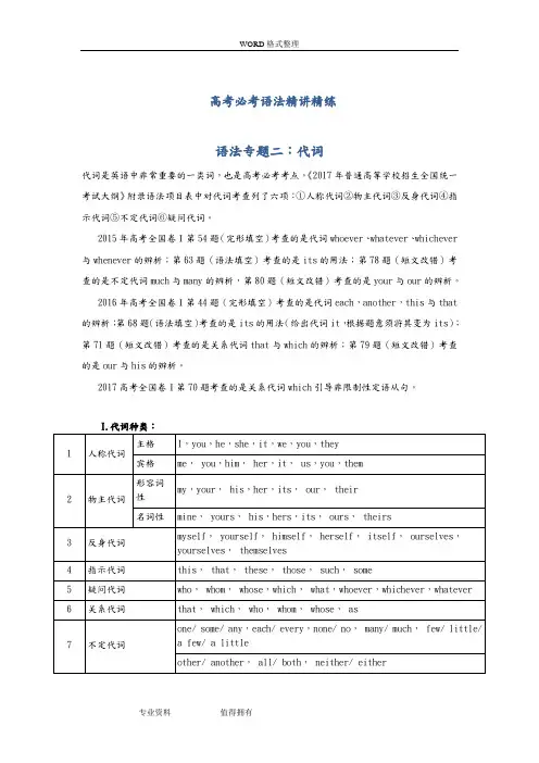 高考必考语法精讲精练专题二_代词版含解析