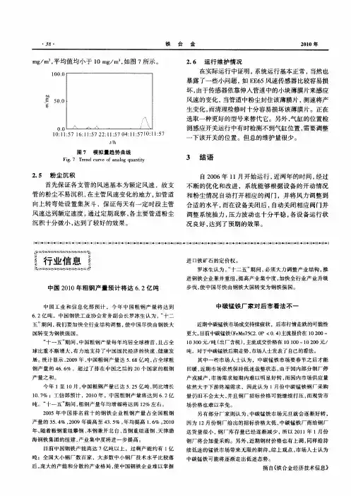 中国2010年粗钢产量预计将达6.2亿吨