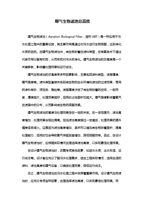 曝气生物滤池总高度