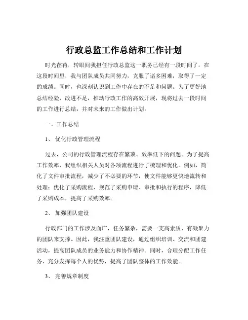 行政总监工作总结和工作计划
