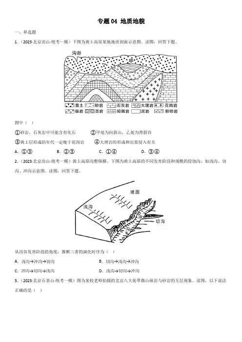 2023年北京各区(海淀朝阳丰台东西城等)高考地理一模专题汇编4 地质地貌含详解