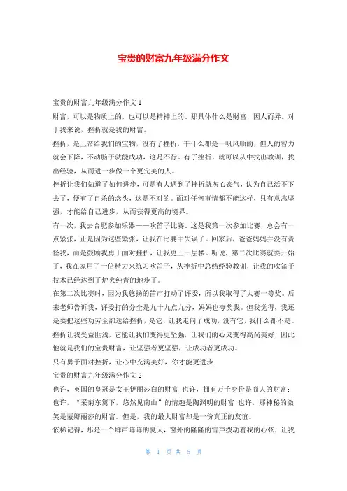 宝贵的财富九年级满分作文