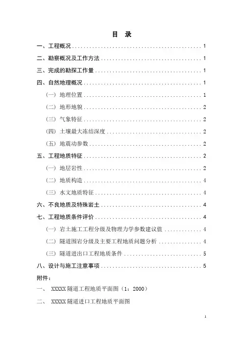 XXX隧道地质勘察报告