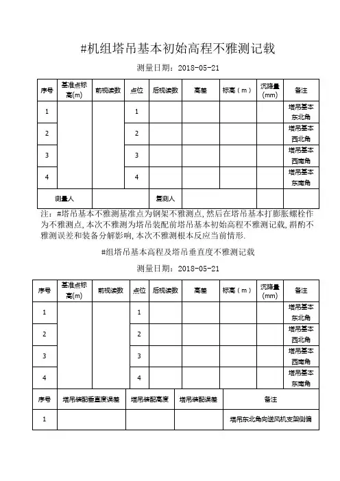 塔吊沉降观测记录
